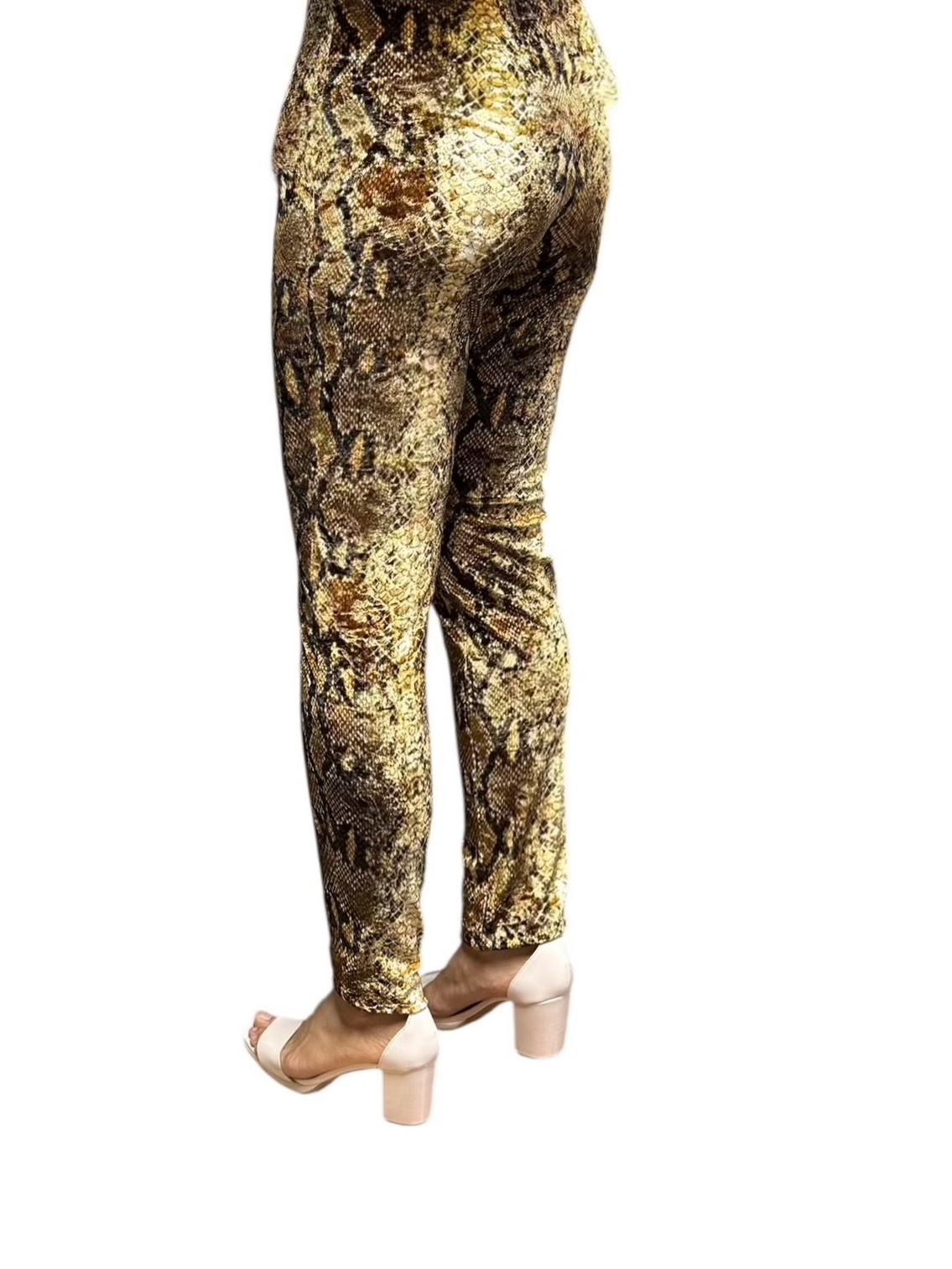 Gold Stretchy Velvet Snake Print Leggings