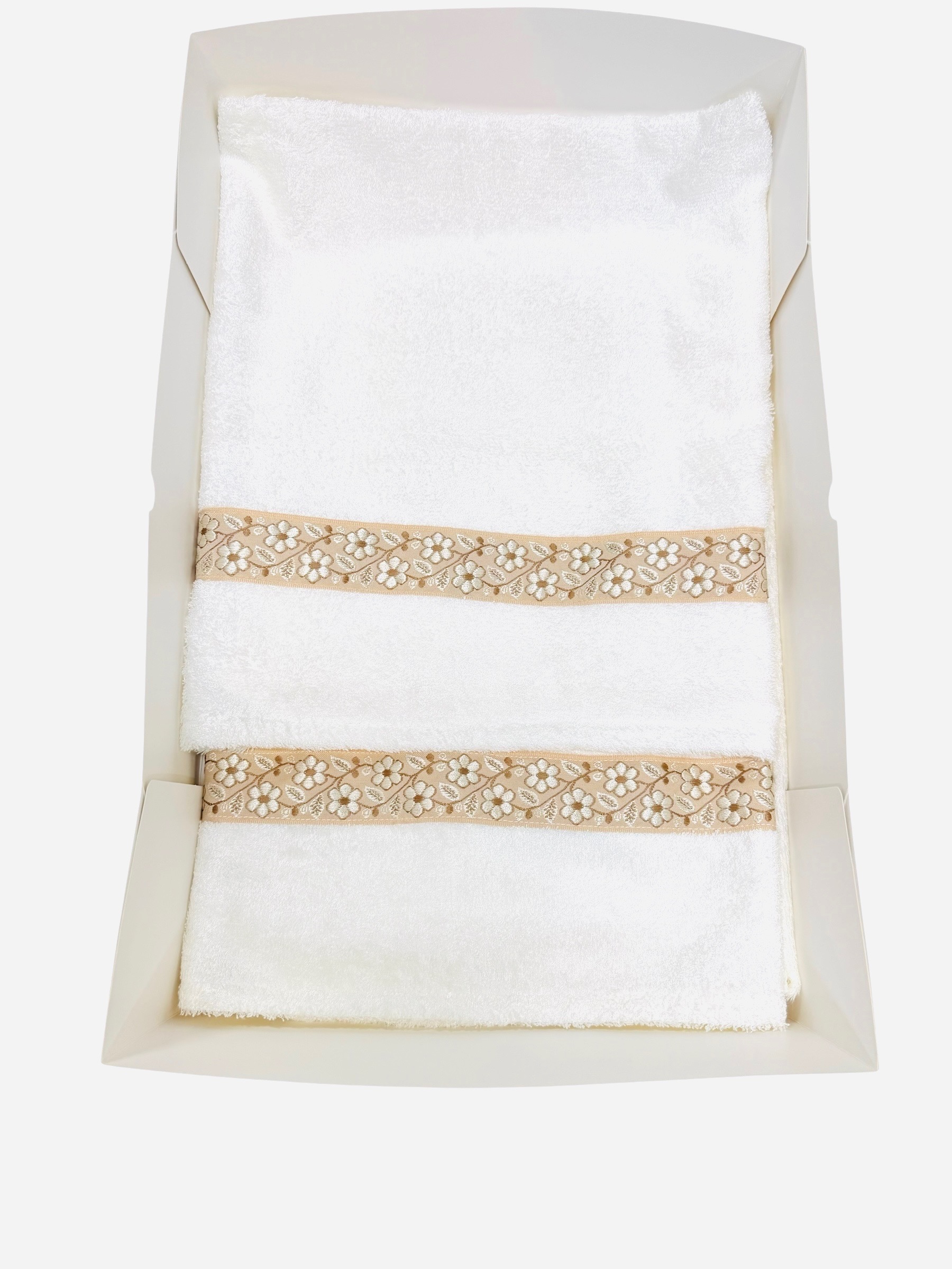 Organic Bamboo Towels- White Flowers on Beige