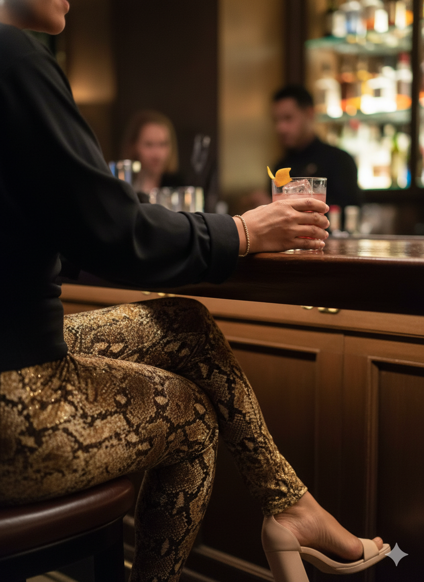 Gold Stretchy Velvet Snake Print Leggings