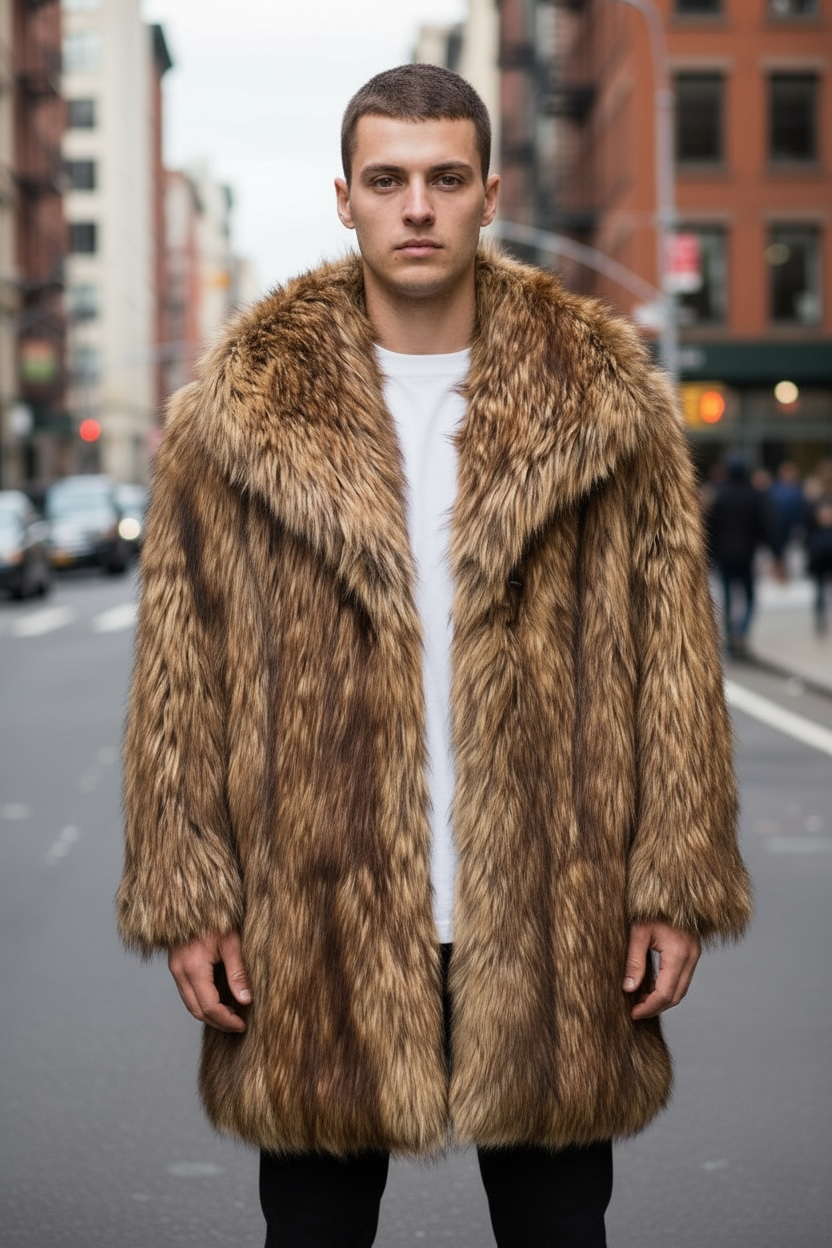 Photoroom_20251102_182703 Men’s Brown Wolf Faux Fur Coat